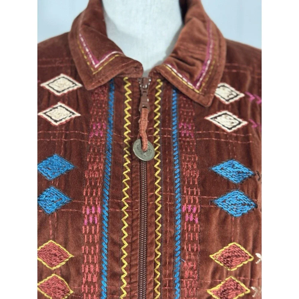 Coldwater Creek New Deadstock Southwestern Rust Velvet Embroidered‎ Jacket P-XL